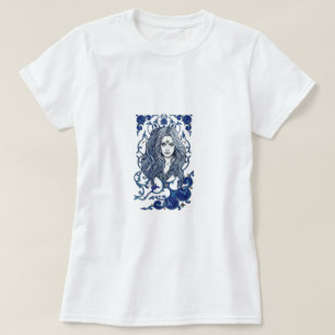 Mystic Blue Boho Woman Portrait Art T-Shirt