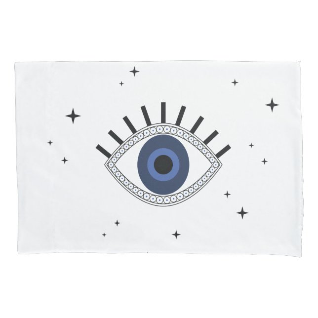 Mystic blue eye and stars, evil eye protection pillowcase (Front)