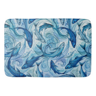 Mystic Blue Fish Flowing Harmony Bath Mat