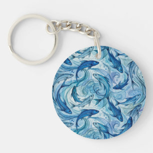 Mystic Blue Fish Flowing Harmony Keychain
