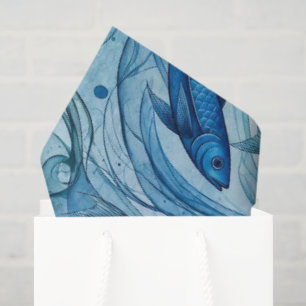 Mystic Blue Fish Flowing Harmony Tissue Paper