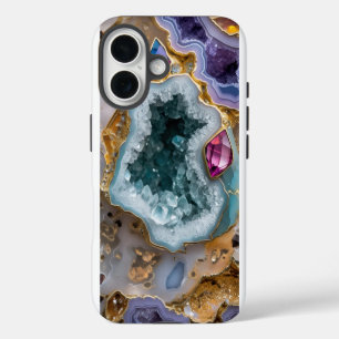 Mystic Blue Geode with Golden Accents – Crystal St iPhone 16 Case