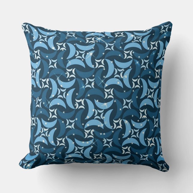 Mystic Blue Moons Pattern Throw Pillow (Front)