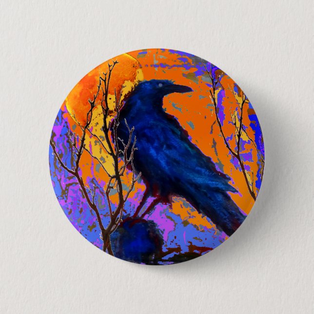 Mystic Blue Raven Moon By Sharles 2 Inch Round Button (Front)