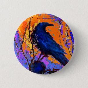 Mystic Blue Raven Moon By Sharles 2 Inch Round Button
