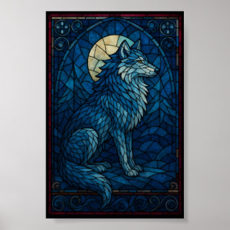 Mystic Blue Wolf – Stained Glass Style Wall Art