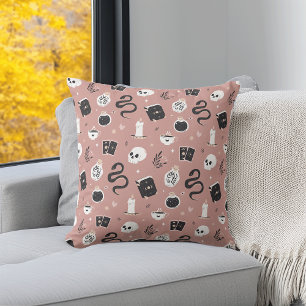 Mystic Boho Crystal Skull Snake Pattern Throw Pillow