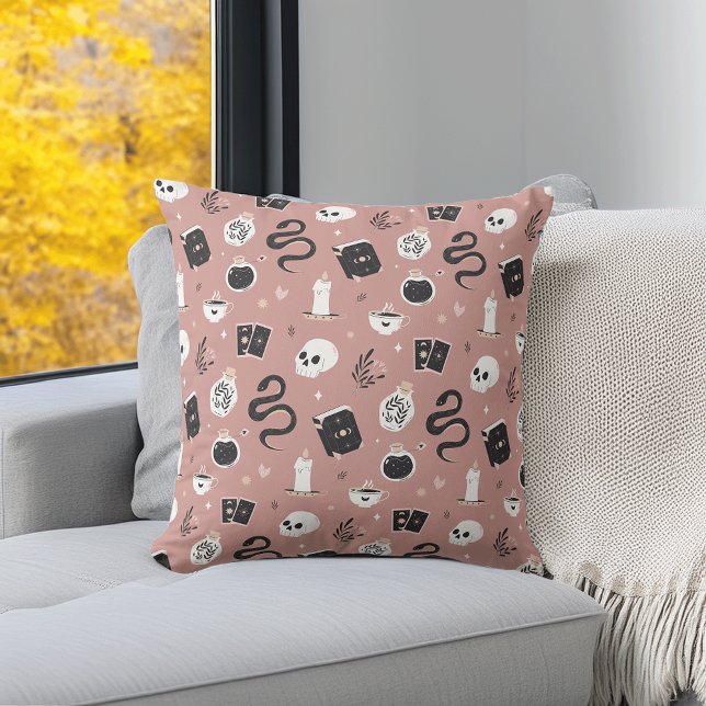Mystic Boho Crystal Skull Snake Pattern Throw Pillow (Creator Uploaded)