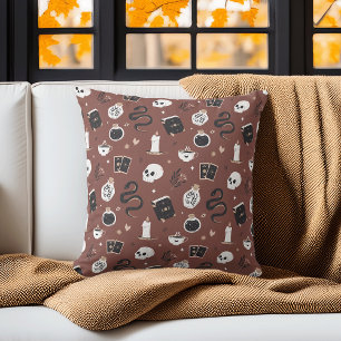 Mystic Boho Crystal Skull Snake Pattern Throw Pillow