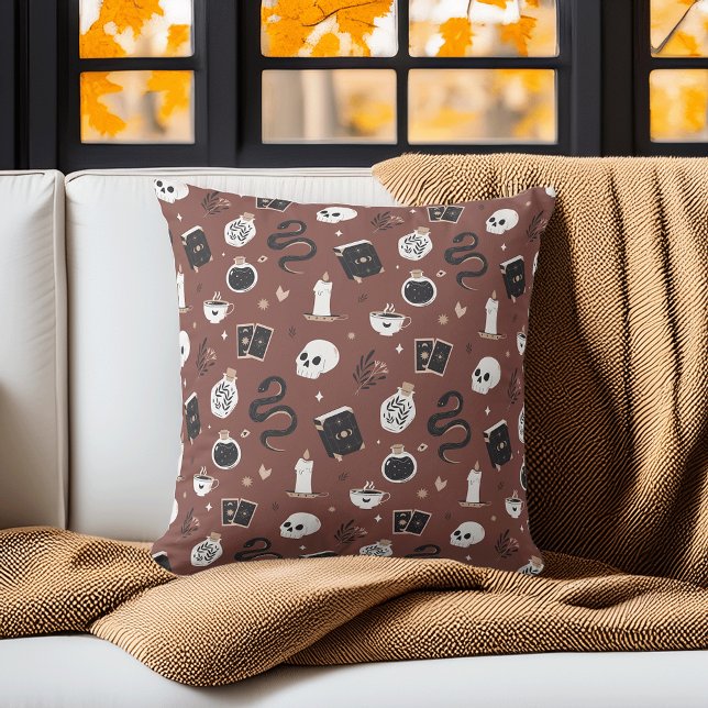 Mystic Boho Crystal Skull Snake Pattern Throw Pillow (Creator Uploaded)