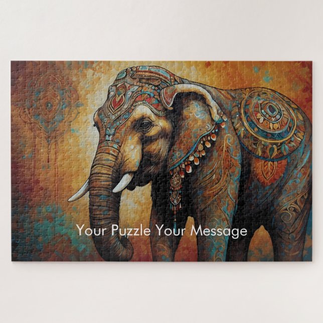 Mystic Boho Elephant Mandala Jigsaw Puzzle (Horizontal)