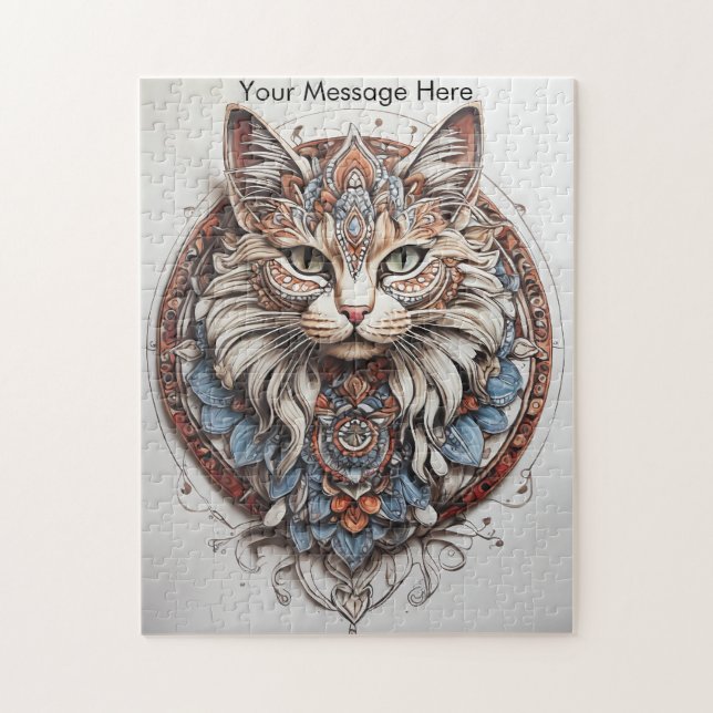 Mystic Boho Feline Cat Mandala Jigsaw Puzzle (Vertical)