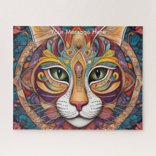 Mystic Boho Feline Cat Mandala Jigsaw Puzzle