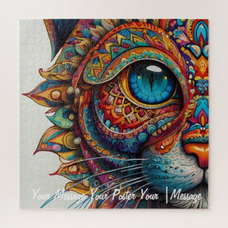 Mystic Boho Feline Mandala Jigsaw Puzzle
