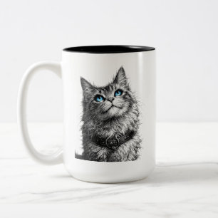 Mystic Cat Blue Eyes Gothic Witchy Art Two-Tone Coffee Mug