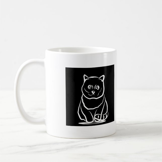 Mystic Cat Head – Minimalist Feline Line Art T-Shi Coffee Mug (Left)
