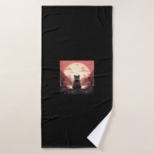 Mystic Cat_ Japan’s Pumpkins & Cherry Blossoms  Bath Towel