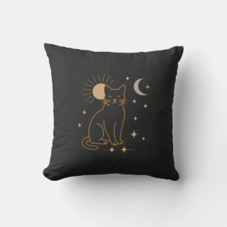 Mystic Cat Throw Pillow – Minimalist Celestial Lin