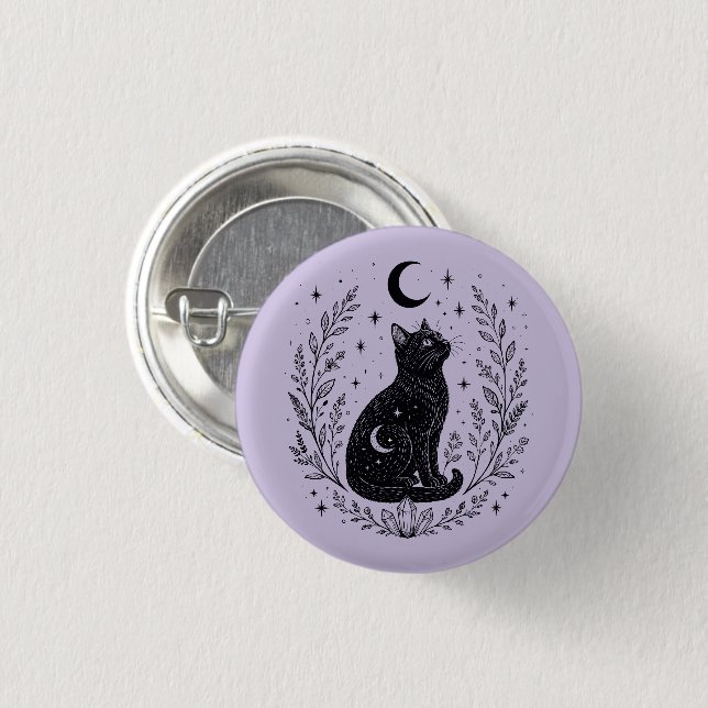 Mystic cat under the moon 1 inch round button (Front & Back)