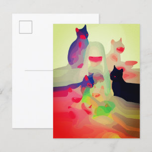 Mystic Cats & Spirits – Vibrant Abstract Anime Art Postcard