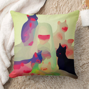 Mystic Cats & Spirits – Vibrant Abstract Anime Art Throw Pillow