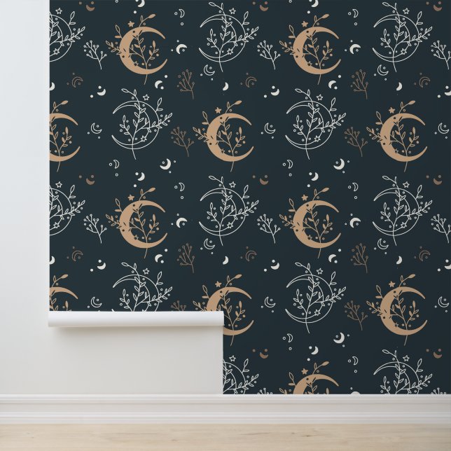Mystic Celestial Moon Botanical Seamless Pattern Wallpaper (Application)