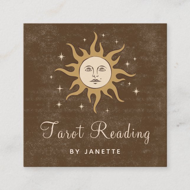 Mystic Celestial Moon Sun Magic Psychic Tarot Boho Square Business Card (Front)