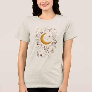 Mystic Celestial Winter Fantasy Moon & Golden Fl Tri-Blend Shirt