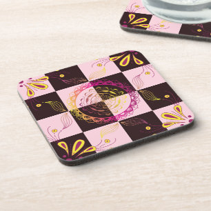 Mystic Chequerboard, Pink and Black Graphic Art Coaster