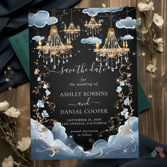 Mystic Clouds Opulent Chandelier Save The Date Invitation (Creator Uploaded)