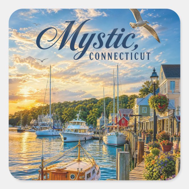 Mystic, Connecticut Harbour  Square Sticker (Front)