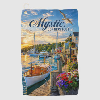 Mystic, Connecticut Harbour Sunset Golf Towel