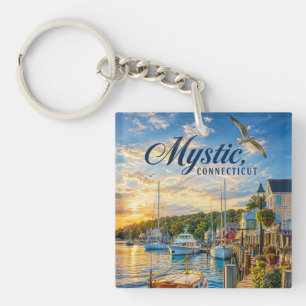 Mystic, Connecticut Harbour Sunset Keychain