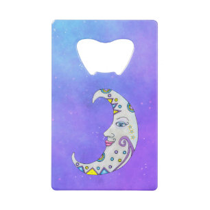 Mystic Crescent Moon Colourful Decorations Face Sk Credit Card Bottle Opener