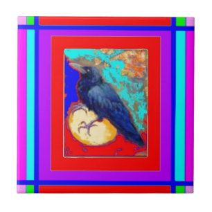 Mystic Crow on Red & Purple By Sharles Tile