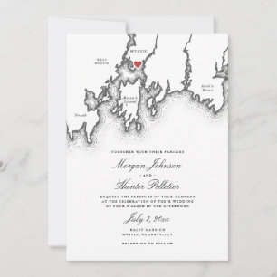 Mystic CT Map Elegant Black and White Wedding Invitation