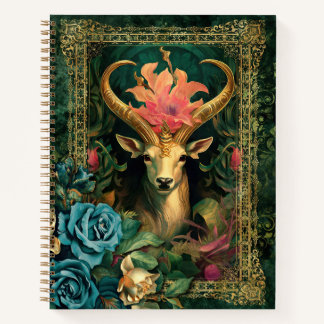 Mystic Deer in Jungle with Green Roses Notebook