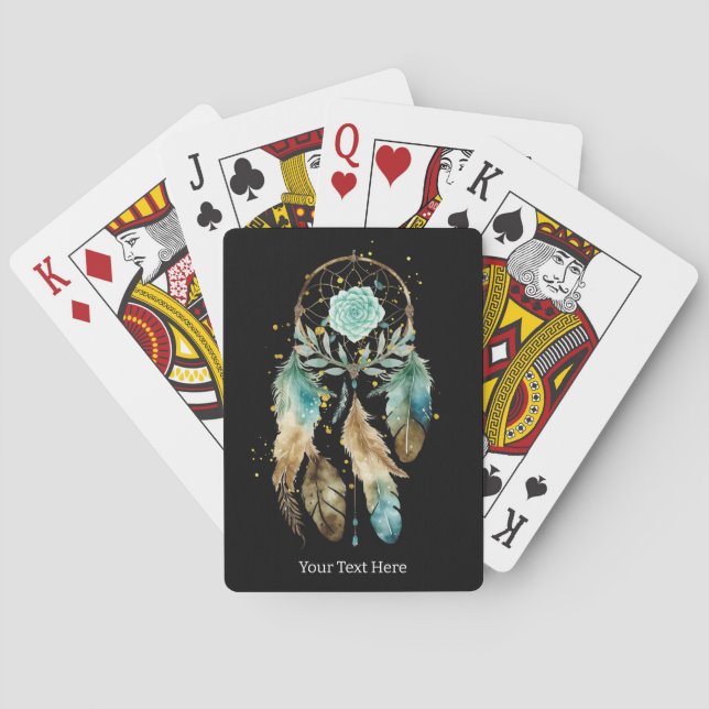 Mystic Dreamcatcher Spiritual Metaphysical Teal Playing Cards (Back)