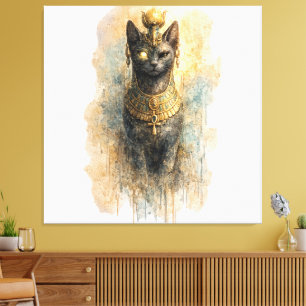 Mystic Egyptian Cat Ancient Inspired Artistic  Canvas Print