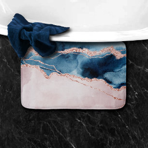 Mystic Elegance Teal Blue and Rose Gold Agate Bath Mat