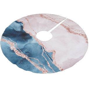 Mystic Elegance   Teal Blue and Rose Gold Agate Brushed Polyester Tree Skirt