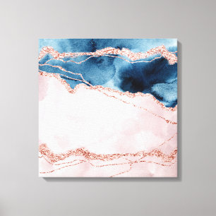 Mystic Elegance   Teal Blue and Rose Gold Agate Canvas Print
