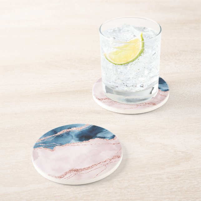 Mystic Elegance | Teal Blue and Rose Gold Agate Coaster (Side)