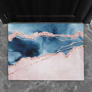 Mystic Elegance   Teal Blue and Rose Gold Agate Doormat