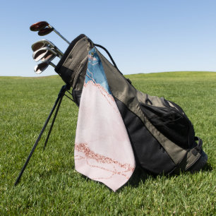 Mystic Elegance   Teal Blue and Rose Gold Agate Golf Towel