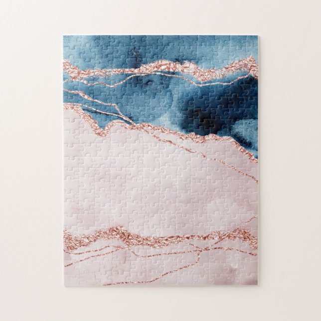 Mystic Elegance | Teal Blue and Rose Gold Agate Jigsaw Puzzle (Vertical)