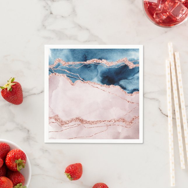 Mystic Elegance | Teal Blue and Rose Gold Agate Napkin (Insitu)