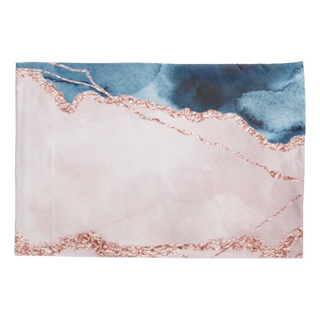 Mystic Elegance | Teal Blue and Rose Gold Agate Pillowcase (Back)