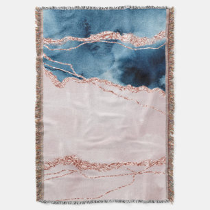 Mystic Elegance Teal Blue and Rose Gold Agate Throw Blanket