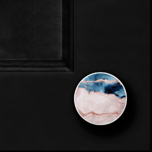 Mystic Elegance   Teal Blue Blush Pink Agate Ceramic Knob